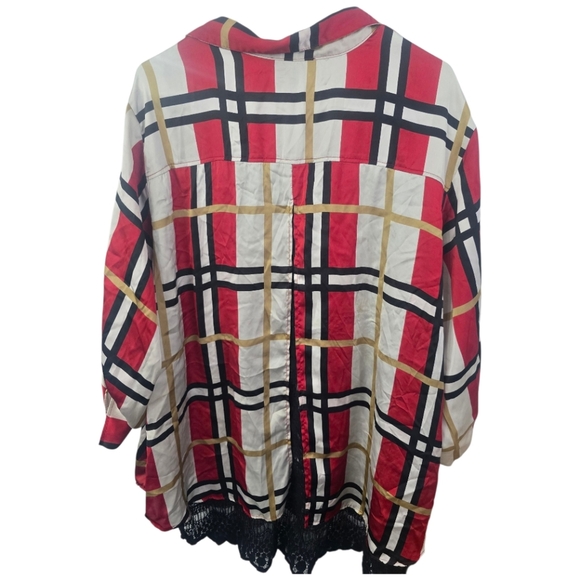 Melissa Paige Red and Black Plaid Button Down Shirt W/Lace Inset, Plus Size 3X - Picture 2 of 6